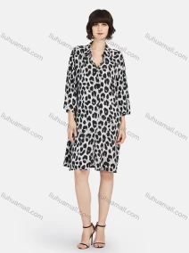 Wholesale Women's Casual Leopard Print Button Down Long Sleeve Short Dress, LIUHUA CLOTHING WHOLESALE