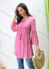 Wholesale Women's Casual Lace Up Crew Neck Blouse Trumpet Sleeve Cutout Plain Tunic 007# - Liuhuamall