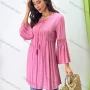 Wholesale Women's Casual Lace Up Crew Neck Blouse Trumpet Sleeve Cutout Plain Tunic 007# preview