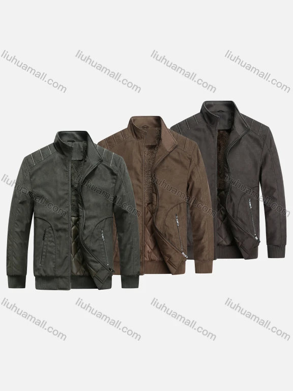Wholesale Men's Oversized Suede Stand Collar Zip Pockets Plain Casual Bomber Jacket 3352#