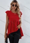 Wholesale Women's Plain Petal Crew Neck Ruffle Sleeve High Low Hem Tunic B1020X# - Liuhuamall
