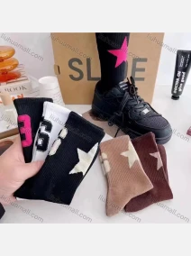 Wholesale Women's Casual Letter Star Print Cushioned Crew Socks, LIUHUA CLOTHING WHOLESALE