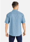 Wholesale Men's Casual Plain Short Sleeve Pocket Button Front Denim Shirt - Liuhuamall