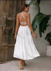 Wholesale Women's Spaghetti Strap Square Neck Open Back Lace Up Ruffle Hem Plain Cami Dress AY236# - Liuhuamall