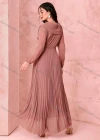 Wholesale Women's Casual Plain Wrap V Neck Long Sleeve Ruffle Trim Pleated Maxi Dress With Belt - Liuhuamall