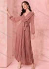 Wholesale Women's Casual Plain Wrap V Neck Long Sleeve Ruffle Trim Pleated Maxi Dress With Belt - Liuhuamall