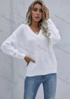 Wholesale Women Plain V Neck Long Sleeve Pullover Sweater - Liuhuamall