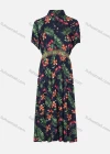 Wholesale Women's Casual Collared Puff Sleeve Button Front Pleated A-Line Dress - Liuhuamall