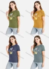 Wholesale Women's Casual Letter Print Crew Neck Short Sleeve Tee - Liuhuamall