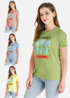 Wholesale Women's Casual Tropical Style Letter Print Short Sleeve Round Neck Tee - Liuhuamall