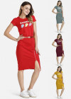 Wholesale Women's Casual Crew Neck Short Sleeve Cartoon Rhinestone Graphic Belted Tee Dress - Liuhuamall