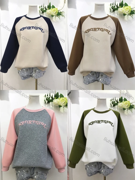 Wholesale Women's Casual Crew Neck Raglan Sleeve Letter Colorblock Sweatshirt