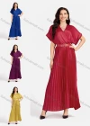 Wholesale Women's Casual Plain Wrap Short Sleeve Splicing Pleated Maxi Dress EG-3481# - Liuhuamall