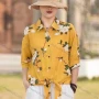 Wholesale Women's Linen Collared Half Sleeve Loose Fit Blouse Knot Front Flora Print Shirt preview