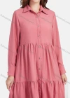 Wholesale Women's Plain Casual Button Down Long Sleeve Flared Hem Midi Shirt Dress - Liuhuamall