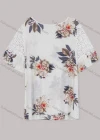 Wholesale Women's Flounce Sleeve Crew Neck Floral Print Lace Blouse - Liuhuamall