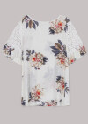 Wholesale Women's Flounce Sleeve Crew Neck Floral Print Lace Blouse - Liuhuamall