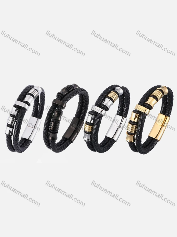 Wholesale Genuine Leather Stainless Steel Magnetic Buckle Bracelet PH518#