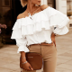 Women's Fashion Off Shoulder Tiered Plain Blouse White Clothing Wholesale Market -LIUHUA