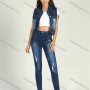 Wholesale Women's Flap Pocket Wash Button Down Vest Denim Jacket 2 Piece Set preview