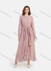 Wholesale Women's Chiffon Plain Long Sleeve Ruffle Wrap Hem Maxi Dress With Belt - Liuhuamall