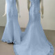 Women's Glamorous Off Shoulder Sequin Lace Up Back Appliques Mermaid Hem Floor Length Wedding Dress 5017# Light Blue Clothing Wholesale Market -LIUHUA