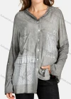 Wholesale Women's Casual Hooded Button Front Long Sleeve Pocket Letter&Abstract Print Plain Tunic - Liuhuamall