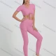 Wholesale Women's V Neck Tie Front Crop Top With High Waist Legging Sporty 2 Piece Set 21# Clothing Wholesale Market Liuhua