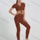 Wholesale Women's V Neck Tie Front Crop Top With High Waist Legging Sporty 2 Piece Set 23# Clothing Wholesale Market Liuhua