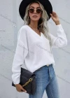 Wholesale Women Plain V Neck Long Sleeve Pullover Sweater - Liuhuamall