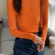 Wholesale Women's Casual Turtleneck Long Sleeve Plain Knit Blouse 9001# Orange Clothing Wholesale Market Liuhua
