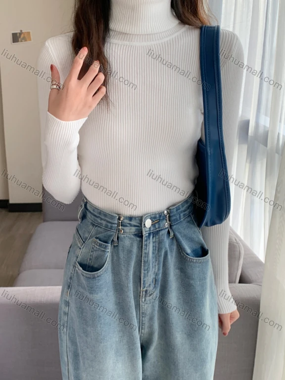 Wholesale Women's Casual Turtleneck Long Sleeve Plain Knit Blouse 9001#