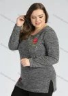 Wholesale Women's Elegant Round Neck Long Sleeve Floral Embroidery Slit Hem Knit Top - Liuhuamall