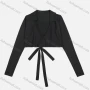 Wholesale Women's Casual Deep V Neck Plain Long Sleeve Tie Front Crop Tops preview