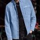 Wholesale Men's Casual Plain Letter Print Patch Pocket Button Down Long Sleeve Denim Jacket Light Blue 65% Elatsic Cotton Clothing Wholesale Market Liuhua