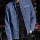 Wholesale Men's Casual Plain Letter Print Patch Pocket Button Down Long Sleeve Denim Jacket Dark Blue 65% Elatsic Cotton Clothing Wholesale Market Liuhua