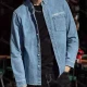 Wholesale Men's Casual Plain Letter Print Patch Pocket Button Down Long Sleeve Denim Jacket Blue 65% Elatsic Cotton Clothing Wholesale Market Liuhua