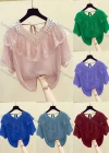 Wholesale Women's Short Sleeve Loose Flower Guipure Lace V Neck Chiffon Top - Liuhuamall