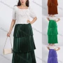 Wholesale Women's Elegant Layered Hem Plain Pleated Maxi Skirt preview