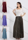 Wholesale Women's Elegant Satin Plain Pleated Maxi Skirt - Liuhuamall