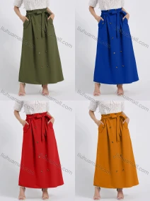 Wholesale Women's Casual Button Decor A-Line Plain Maxi Skirt With Belt, LIUHUA CLOTHING WHOLESALE