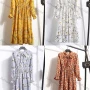 Wholesale Women's Casual Long Sleeve Tie Front Floral Print Ruffle Hem Chiffon Midi Dress 8010# preview