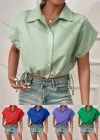 Wholesale Woman's Casual Shirt Collar Short Sleeve Button Front Drawstring Crop Top - Liuhuamall