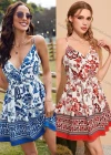 Wholesale Woman's Vintage V Neck Floral Print Cami Dresses - Liuhuamall