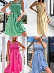 Wholesale Women's Casual Boho Square Neck Sleeveless Tie Tank Dress, LIUHUA CLOTHING WHOLESALE
