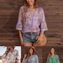Wholesale Women's Boho V Neck 3/4 Sleeve Floral Hollow Out Blouse preview