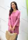 Wholesale Women's Casual Lace Up Crew Neck Blouse Trumpet Sleeve Cutout Plain Tunic 007# - Liuhuamall