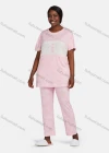 Wholesale Women's Casual Lounge Short Sleeve Leaf Heart Print Splicing Colorblock T-shirt & Pant Pajamas Sets - Liuhuamall