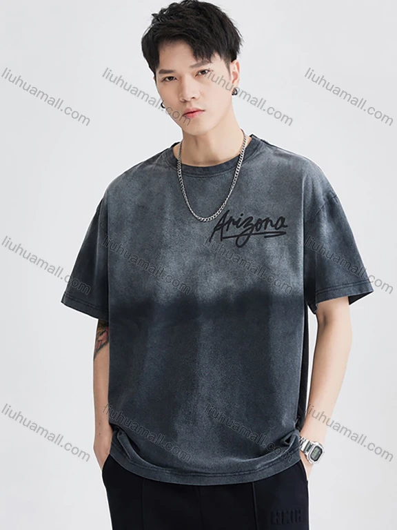 Wholesale Men's Fashion 100%Cotton Letter Gradient Round Neck Short Sleeve Washed T-shirts