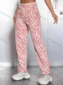 Wholesale Women's Casual Zebra Stripe Button Closure Dual Pockets Ankle Length Pant, LIUHUA CLOTHING WHOLESALE